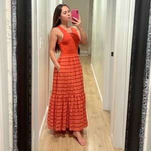 Tanya Taylor Orange Sleeveless Maxi with Tiered Skirt